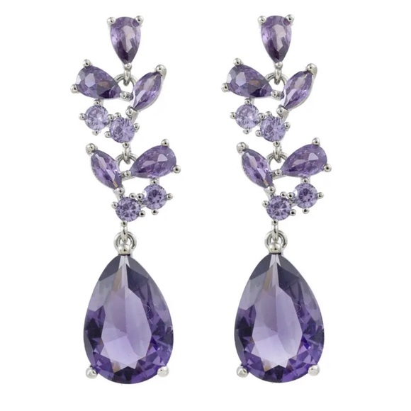 Jewelry - Amethyst and Zircon Silver Plated Pear Shape Dangling Earrings